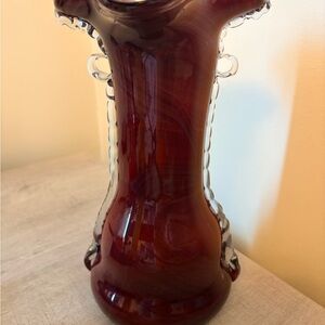 Antique Rindskopf Diluvium Art Glass Vase 11” Oxblood Marbled Rigaree Bohemian